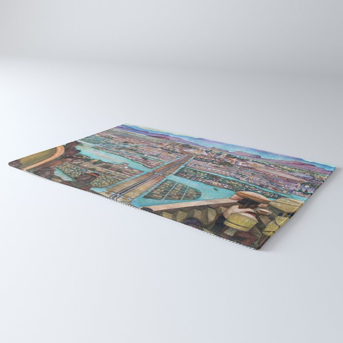 Mural of the Aztec city of Tenochtitlan by Diego Rivera Rug Gallery Image 3