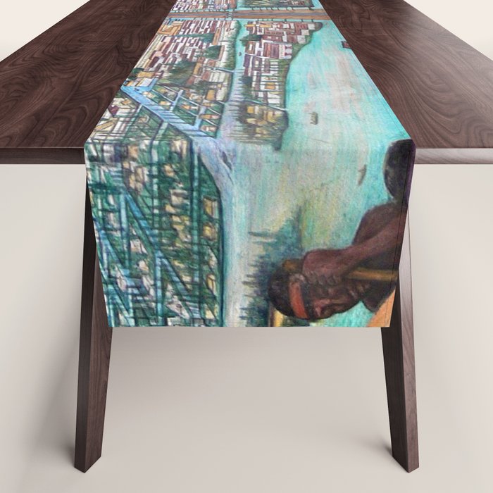 Mural of the Aztec city of Tenochtitlan by Diego Rivera Table Runner Gallery Image 1