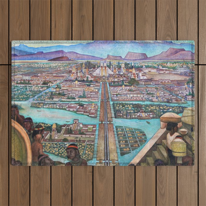 Mural of the Aztec city of Tenochtitlan by Diego Rivera Outdoor Rug Gallery Image 1