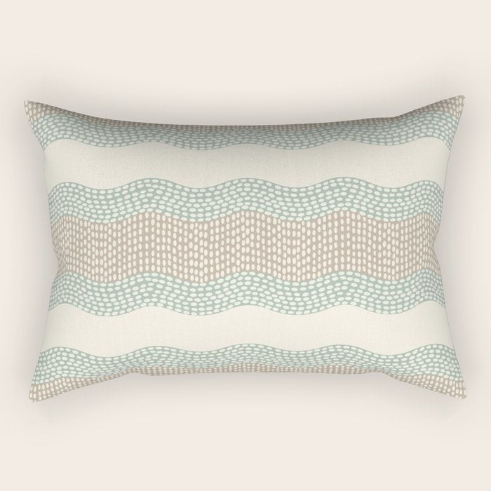 Wavy River I in cream, sage green, tan Rectangular Pillow Gallery Image 2