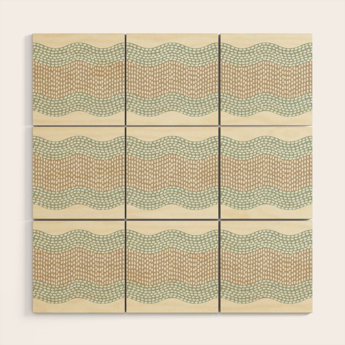 Wavy River I in cream, sage green, tan Wood Wall Art