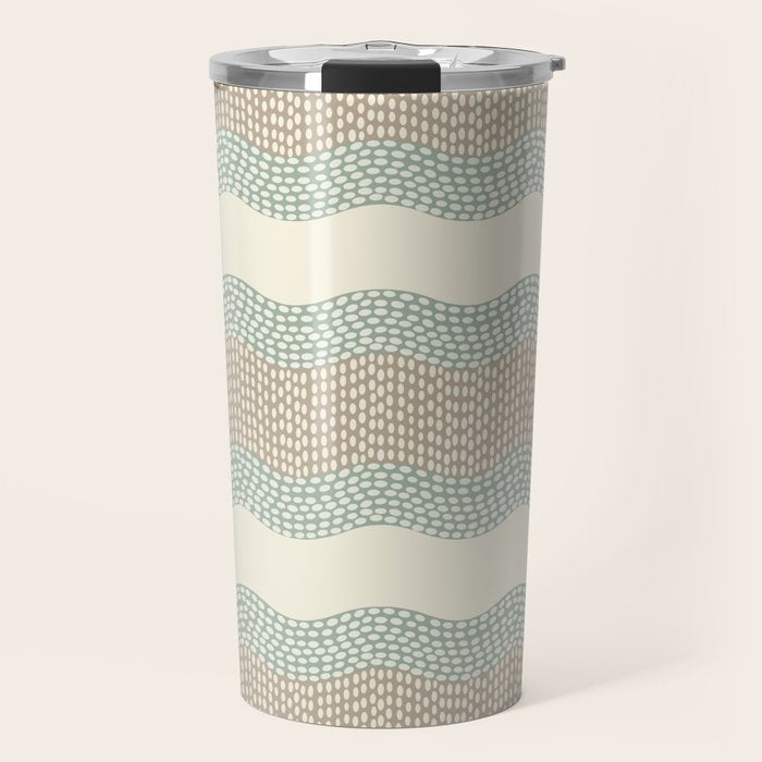 Wavy River I in cream, sage green, tan Travel Mug Gallery Image 1