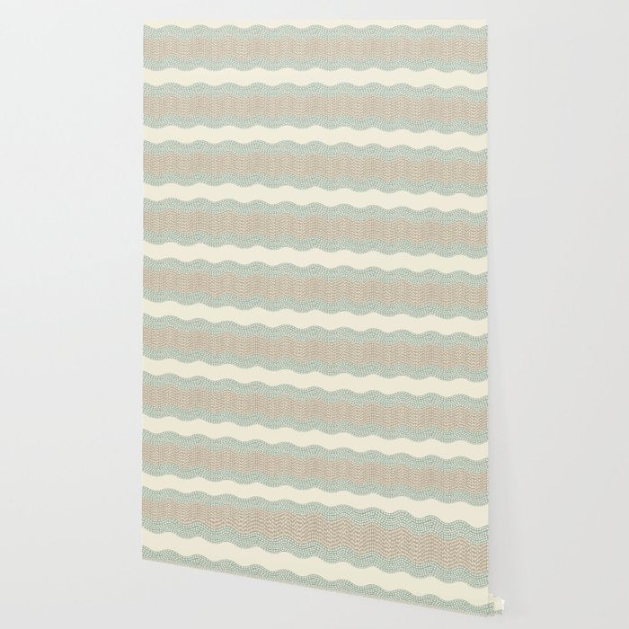 Wavy River I in cream, sage green, tan Wallpaper Gallery Image 2