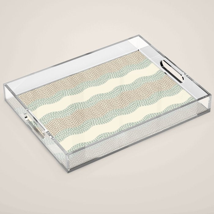 Wavy River I in cream, sage green, tan Acrylic Tray Gallery Image 1