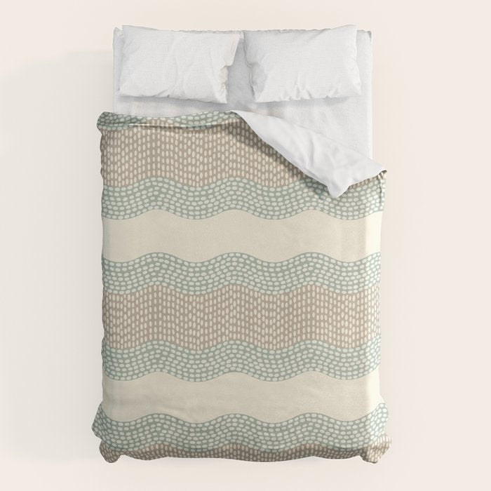 Wavy River I in cream, sage green, tan Duvet Cover Gallery Image 6