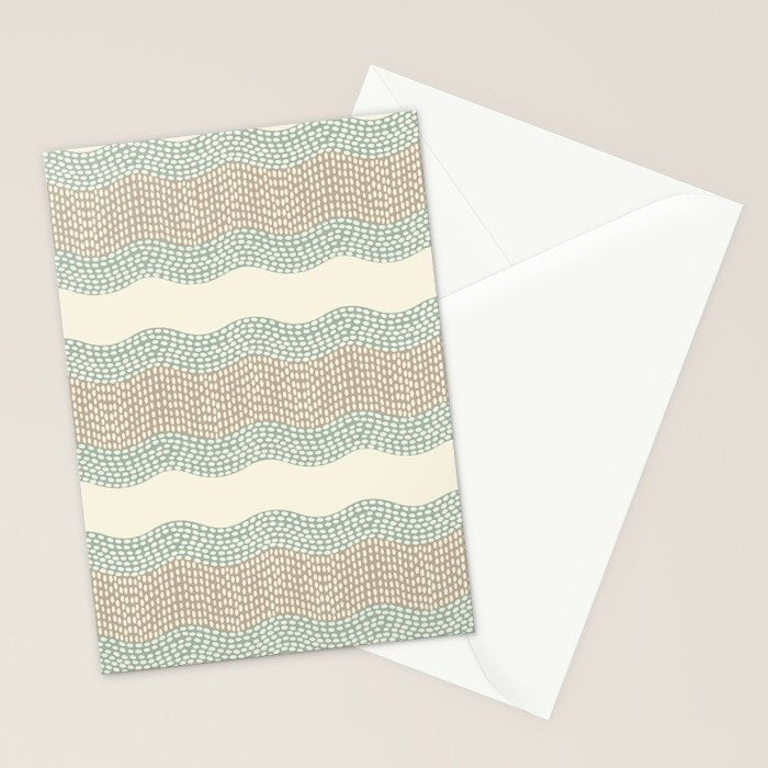 Wavy River I in cream, sage green, tan Stationery Card Gallery Image 2