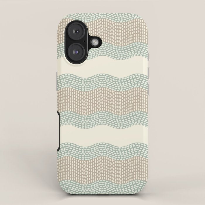 Wavy River I in cream, sage green, tan iPhone Case Gallery Image 1