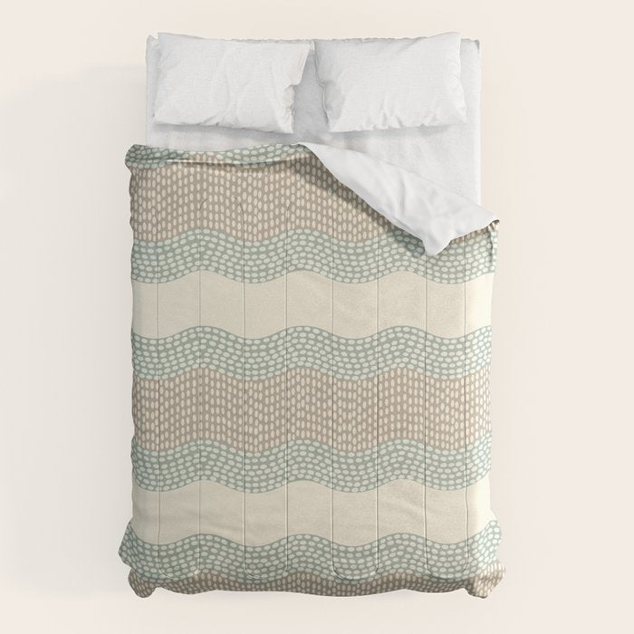 Wavy River I in cream, sage green, tan Comforter Gallery Image 1
