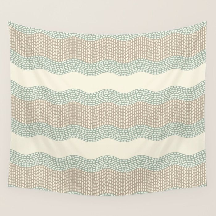 Wavy River I in cream, sage green, tan Wall Tapestry