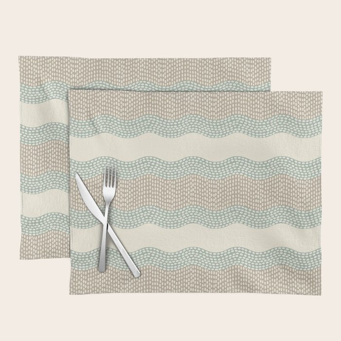 Wavy River I in cream, sage green, tan Placemat Gallery Image 1
