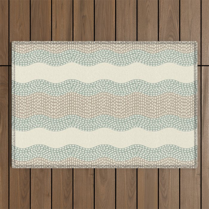 Wavy River I in cream, sage green, tan Outdoor Rug Gallery Image 1