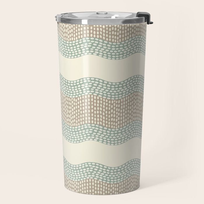 Wavy River I in cream, sage green, tan Travel Mug Gallery Image 2