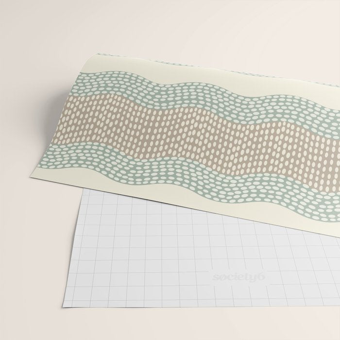 Wavy River I in cream, sage green, tan Wrapping Paper Gallery Image 2