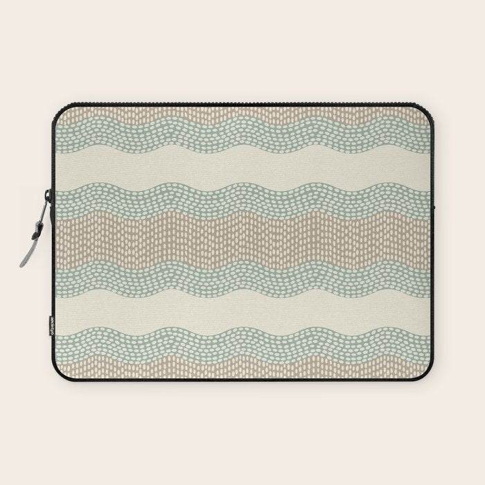 Wavy River I in cream, sage green, tan Laptop Sleeve Gallery Image 1