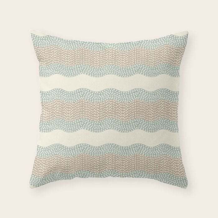 Wavy River I in cream, sage green, tan Throw Pillow Gallery Image 1