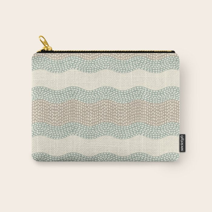 Wavy River I in cream, sage green, tan Carry All Pouch Gallery Image 1