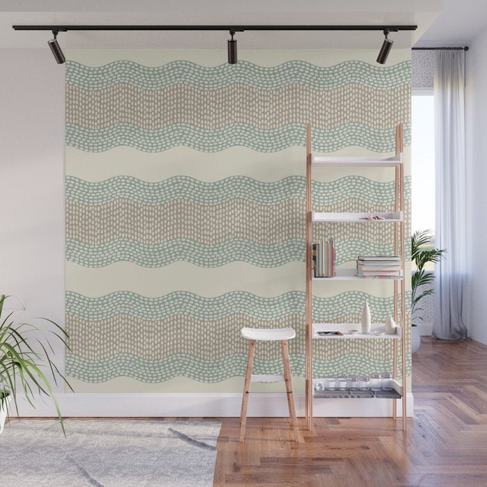 Wavy River I in cream, sage green, tan Wall Mural Gallery Image 1