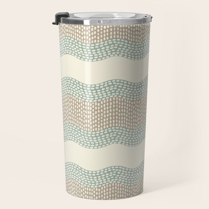 Wavy River I in cream, sage green, tan Travel Mug Gallery Image 3