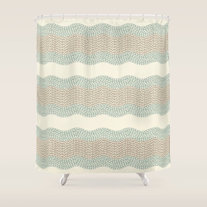 Wavy River I in cream, sage green, tan Shower Curtain Gallery Image 1
