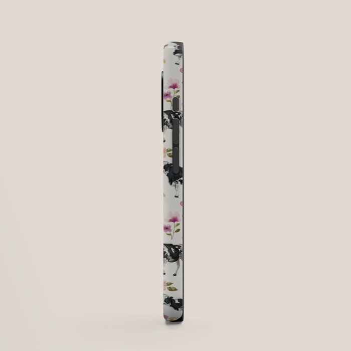 Boho Floral Cow Print with Purple flowers on Cream iPhone Case Gallery Image 2