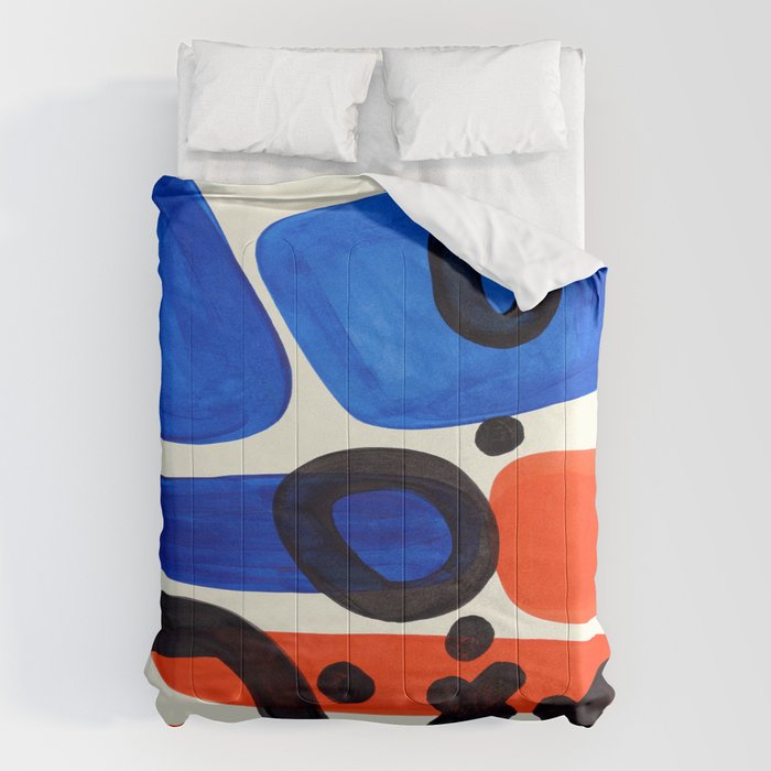 Blue Orange Fun Colorful Mid Century Modern Abstract Painting Shapes Pattern Comforter Gallery Image 6