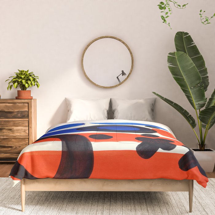 Blue Orange Fun Colorful Mid Century Modern Abstract Painting Shapes Pattern Comforter Gallery Image 3
