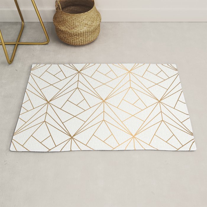 Geometric Gold Pattern With White Shimmer Rug Gallery Image 1