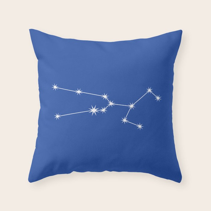 Taurus Zodiac Star Constellation Line Art Vibrant Blue Throw Pillow