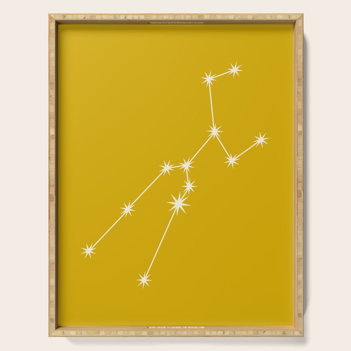 Taurus Zodiac Star Constellation Line Art Golden Yellow Serving Tray Gallery Image 1