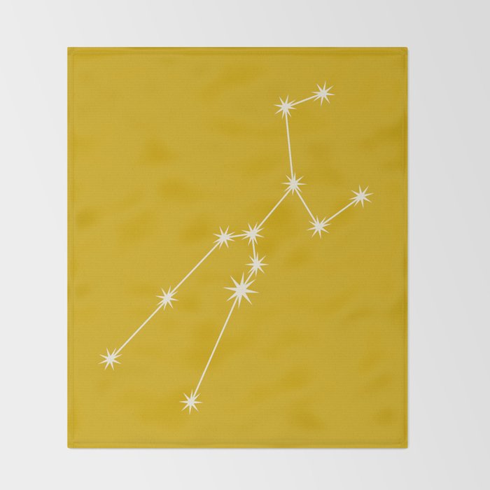 Taurus Zodiac Star Constellation Line Art Golden Yellow Throw Blanket Gallery Image 2