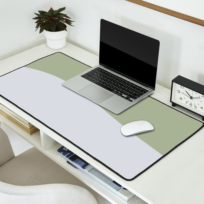 Zen Hill - Minimalist Color Block in Sage Green and Silver Gray Desk Mat Gallery Image 2
