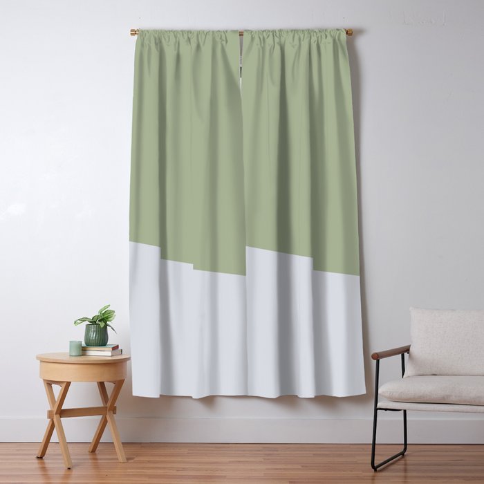 Zen Hill - Minimalist Color Block in Sage Green and Silver Gray Window Curtain Gallery Image 5