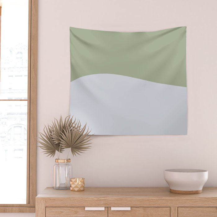 Zen Hill - Minimalist Color Block in Sage Green and Silver Gray Wall Tapestry Gallery Image 2