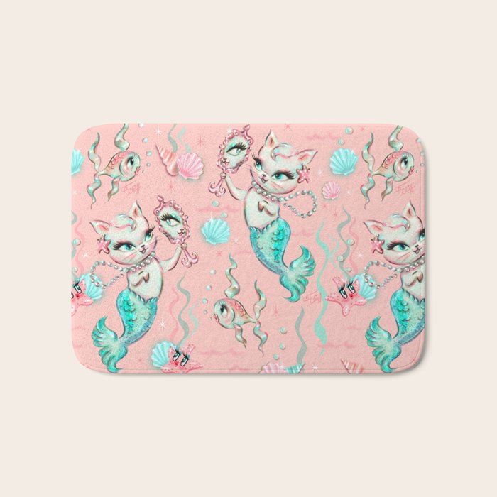Merkittens with Pearls on blush Bath Mat Gallery Image 1