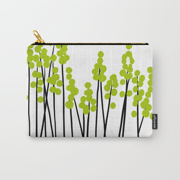Hello Spring! Green/Black Retro Plants on White #decor #society6 #buyart Carry All Pouch Gallery Image 1