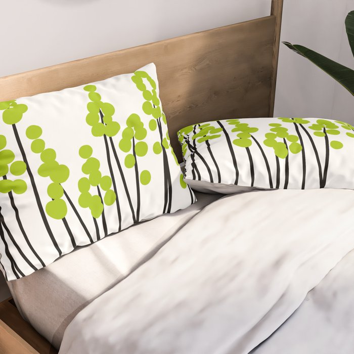 Hello Spring! Green/Black Retro Plants on White #decor #society6 #buyart Pillow Sham Gallery Image 2