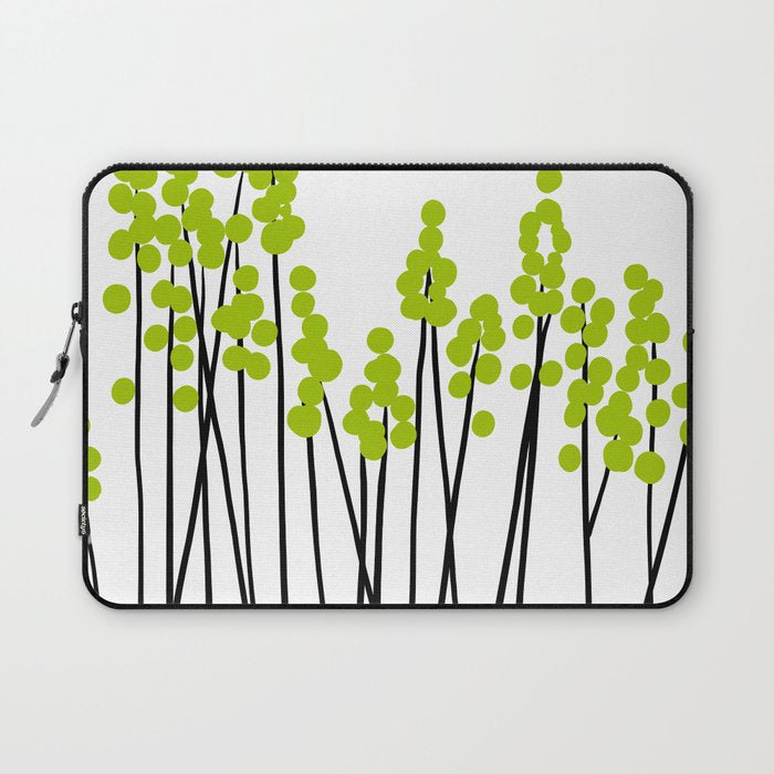 Hello Spring! Green/Black Retro Plants on White #decor #society6 #buyart Laptop Sleeve Gallery Image 1
