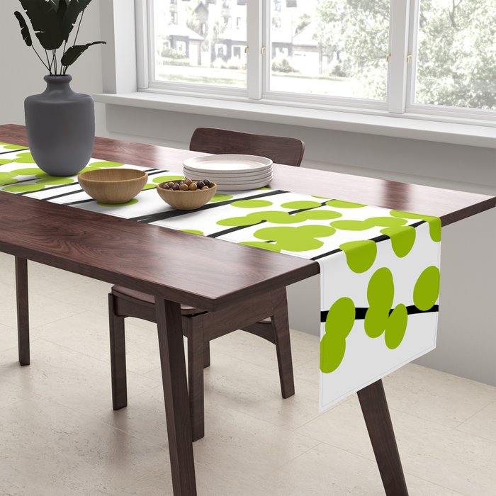Hello Spring! Green/Black Retro Plants on White #decor #society6 #buyart Table Runner Gallery Image 2