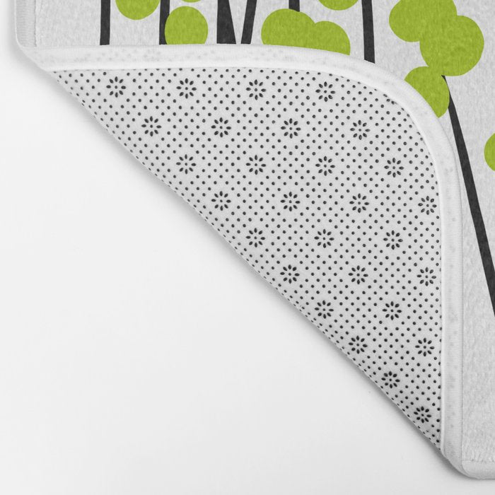 Hello Spring! Green/Black Retro Plants on White #decor #society6 #buyart Bath Mat Gallery Image 2