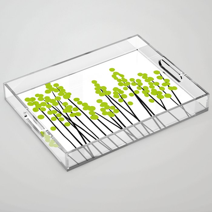 Hello Spring! Green/Black Retro Plants on White #decor #society6 #buyart Acrylic Tray Gallery Image 1