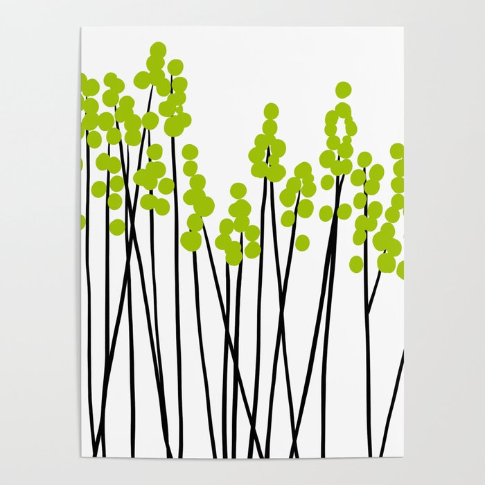 Hello Spring! Green/Black Retro Plants on White #decor #society6 #buyart Poster Gallery Image 1