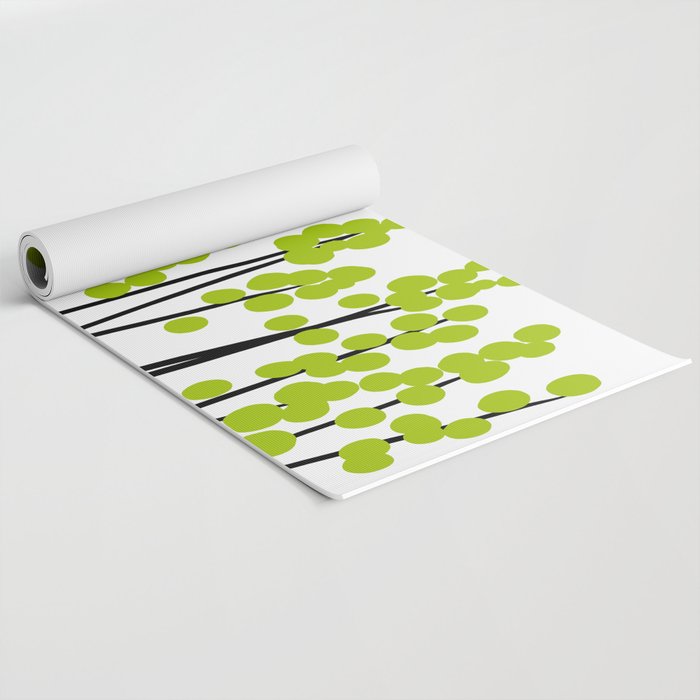 Hello Spring! Green/Black Retro Plants on White #decor #society6 #buyart Yoga Mat Gallery Image 2