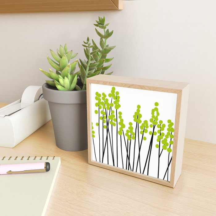 Hello Spring! Green/Black Retro Plants on White #decor #society6 #buyart Mini Art Print Gallery Image 2