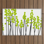 Hello Spring! Green/Black Retro Plants on White #decor #society6 #buyart Outdoor Rug Gallery Image 1