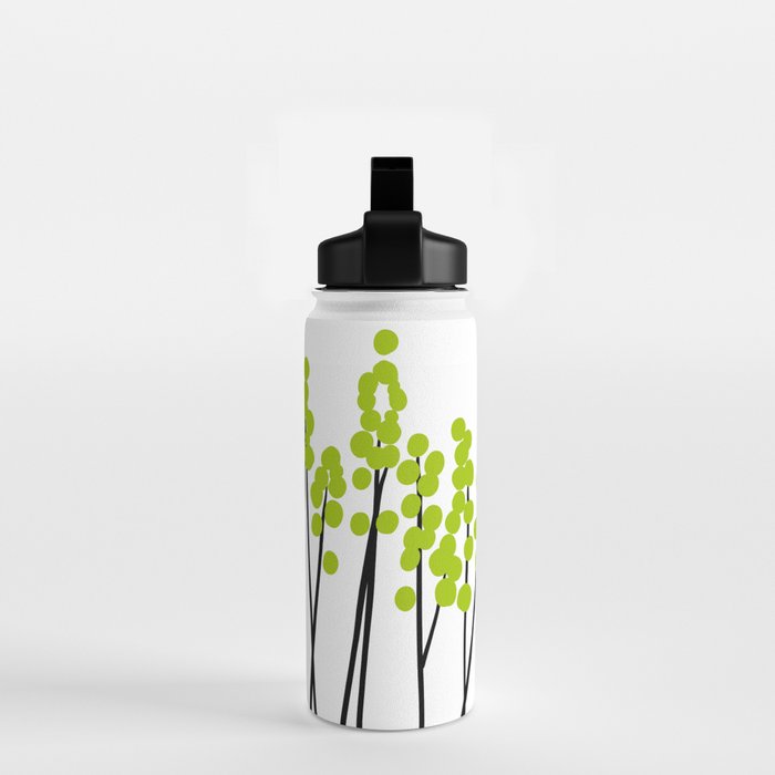 Hello Spring! Green/Black Retro Plants on White #decor #society6 #buyart Water Bottle Gallery Image 2