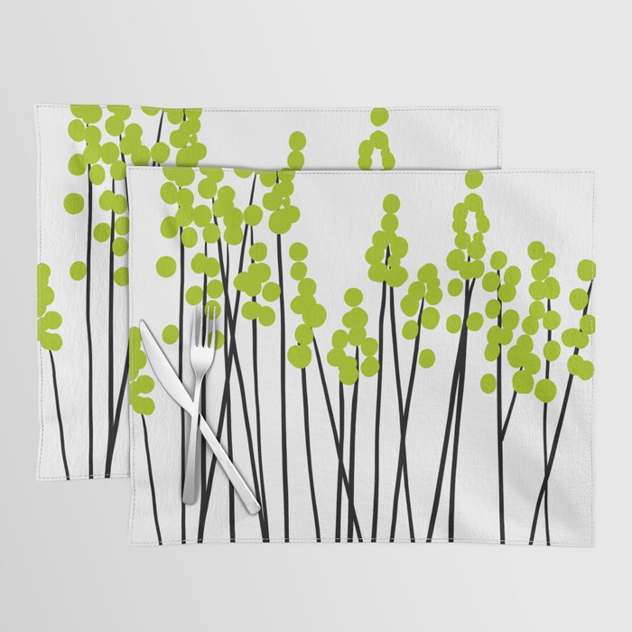 Hello Spring! Green/Black Retro Plants on White #decor #society6 #buyart Placemat Gallery Image 1