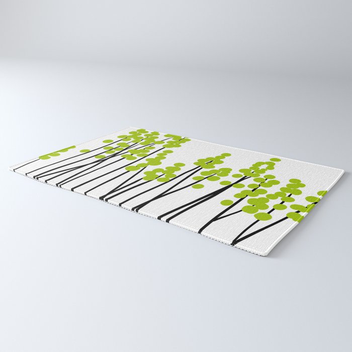 Hello Spring! Green/Black Retro Plants on White #decor #society6 #buyart Rug Gallery Image 3
