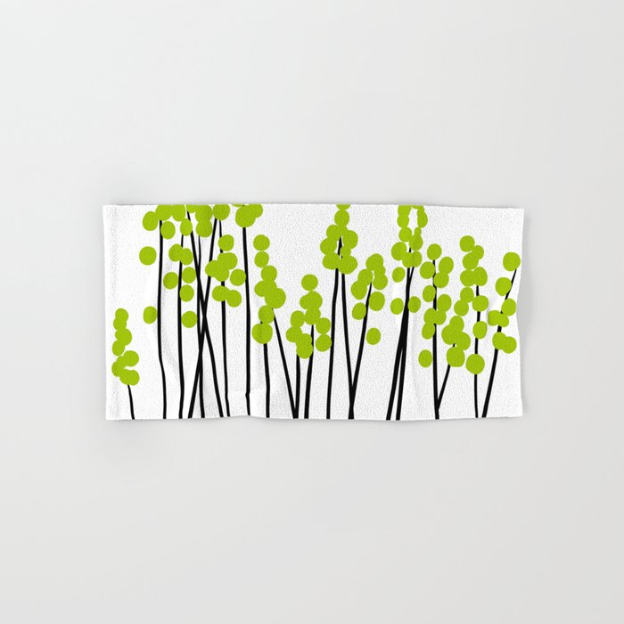 Hello Spring! Green/Black Retro Plants on White #decor #society6 #buyart Bath Towel Gallery Image 1