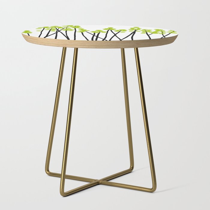 Hello Spring! Green/Black Retro Plants on White #decor #society6 #buyart Side Table Gallery Image 1