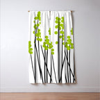 Hello Spring! Green/Black Retro Plants on White #decor #society6 #buyart Window Curtain Gallery Image 3